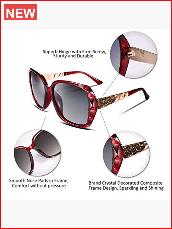 Polarized Women Square Sunglasses Sparkling Composite Shiny Frame main image 7